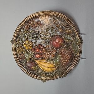 Old Round Syroco Wood Wall Plaque of Fruit
